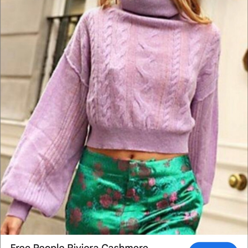 Free People Cashmere Blend Cable Knit Cropped Turtleneck Sweater Purple M Light - Picture 3 of 9